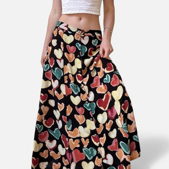 Vintage button up maxi skirt with heart pattern - Picture 3 of 8